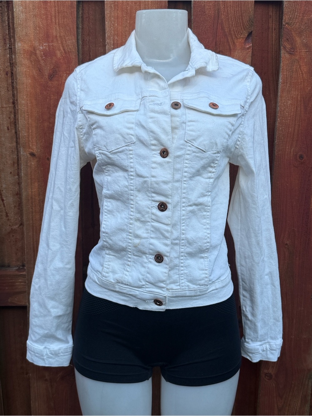 Denim Co Primark White Denim Jacket Button Up Classic Trucker Jean Jacket Sz 8 M